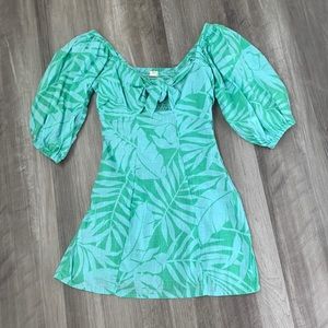 Billabong Mystic Tropical Puff Sleeve Linen Mini Dress